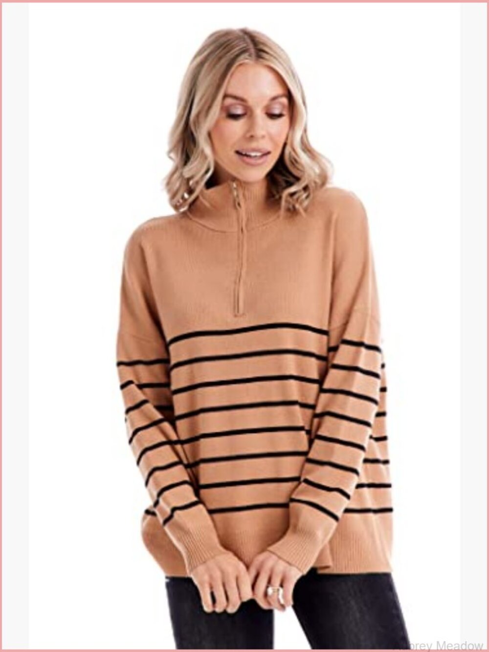 Three-quarter zip neck striped pullover sweater - Picture 4 of 5